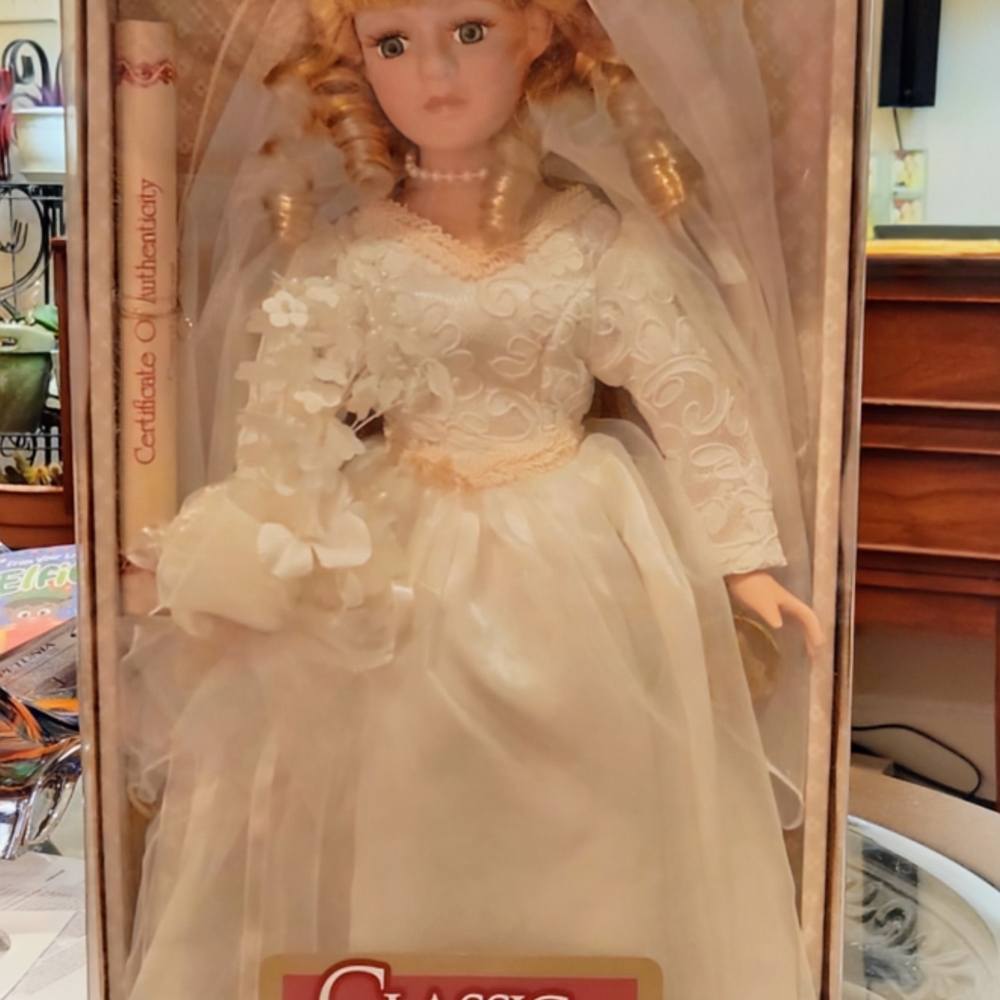 Elegant Bridal Doll with White Dress